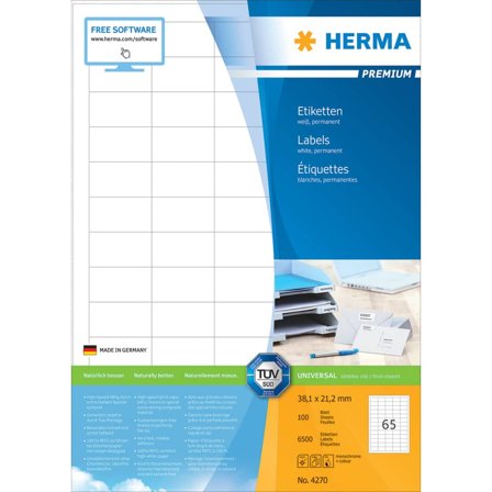 Herma Premium - Papir - matt - permanent selv-adhesiv - hvit - 38.1 x 21.2 mm 6500 etikett(er) (100 ark x 65) laminerte etiketter