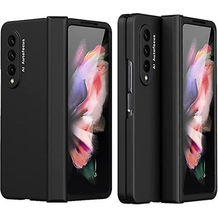 Galaxy Z Fold 3- case, gångjärn Heavy Duty Protection Hårt PC- cover med skärmskydd, Fullständigt skydd (svart)