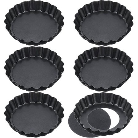 6-pakning Non-stick 10 cm Quicheformer Løs Bun Mini Tartformer Tartplater Løs bun Tartform Ostekakeform Tartform