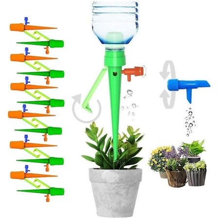 12 Pcs Plant Watering Devices With Slow Release Control, Plant Self Watering Spikes System With Anti-tilt Bracket & Valve Control Switch, Vacation Pla