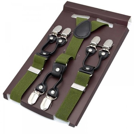 Khakifärgade vintage hängslen för män med justerbara clips