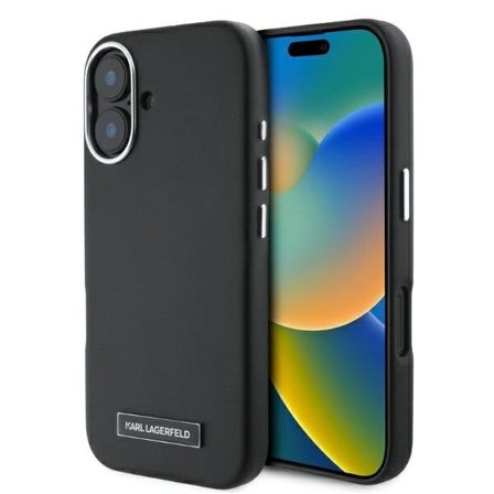 Karl Lagerfeld FW metallplate MagSafe iPhone 16-etui - svart
