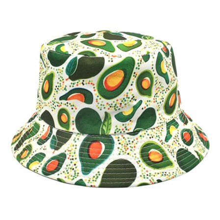 Udvidet og bredbremmet fiskerhat med trendy print - Bucket Hat til udendørs motion eller arbejde (Avocado)