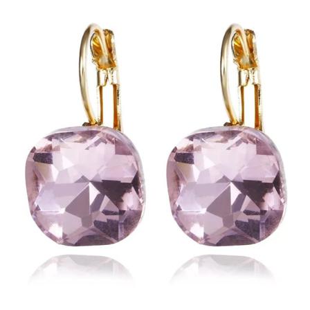 Guld Hoop Örhängen - Fyrkantig Glittrande Rosa Cz Kristall Rosa