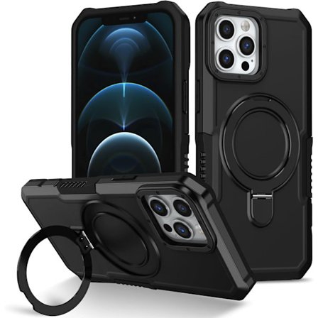 Mobilskal - iPhone 12 Pro Max - Stöttåligt - Inbyggt Ställ - Svart