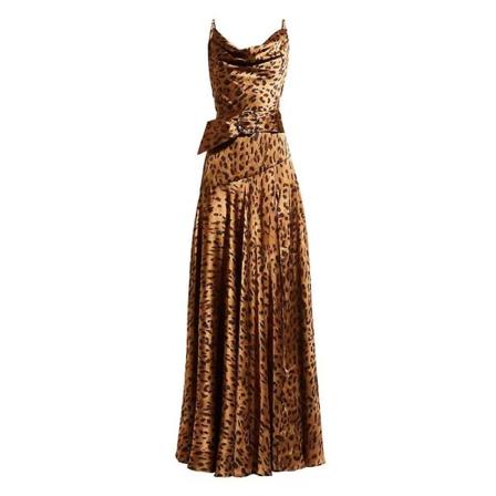 Twotwinstyle Leopard Split Lår Sexy Sling Kjole For Kvinner V Hals Ermeløs Høy Midje Colorblock Midi Kjoler Kvinneklær M