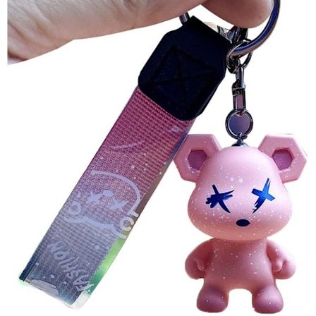 Søte fargeskiftende bjørnenøkkelringer for menn, kvinner, gutter og jenter - Kreativ flettet tau i harpiks med dyreanheng i metall