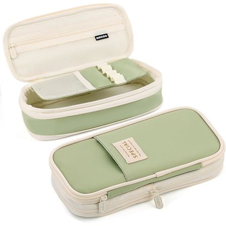 Utvidbar pennal med rom, pennal med stor kapasitet, bærbar pennal, stort skoleutstyr (grønn)