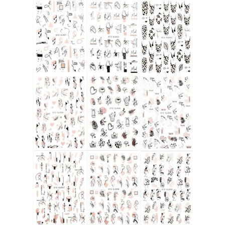 9 ark Abstrakt linje Nagelklistermärken Självhäftande Lady Face Flowers Palm Leaf(, Black)