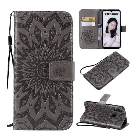 Huawei P Smart 2019 trykt sommerfugl læder flip etui - Grå