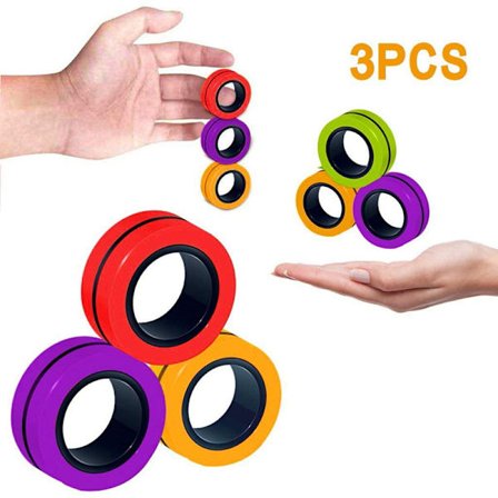 Magnetiska ringar Leksaker för vuxna och barn | Stressavlastande magnet leksaker – Fidget ringar med bärbar Fidget låda – orange röd lila