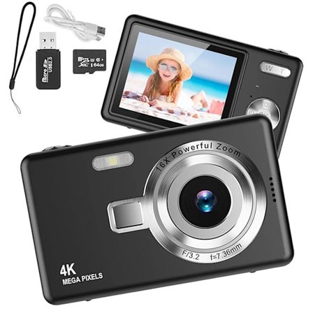 Digitalkamera 48 MP, 1080p FHD, 16x zoom, 64GB hukommelseskort