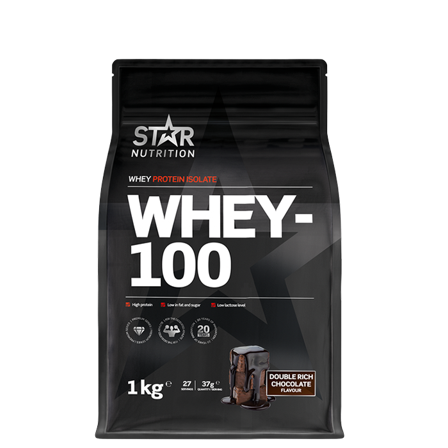 Toppsäljare Star Nutrition WHEY-100, 1 kg, Double Rich Chocolate - Bodyman.dk