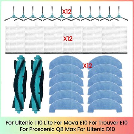 För T10 Lite, E10, Trouver E10 Q8 Max D10 Dammsugardelar Huvudsidoborste Filter Mopp