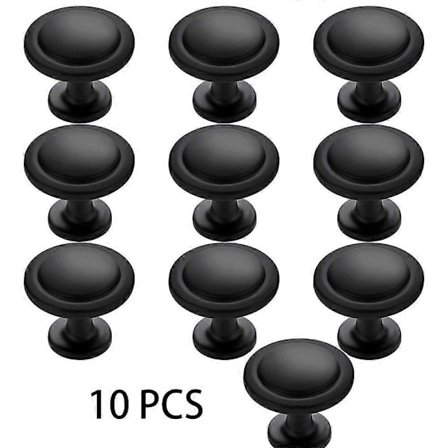 10-pak Køkkenskabsknopper 1-1/4 " Skuffeknopper Skabsknopper Mat Sort Zink Knopper Skuffegreb Dørknopper