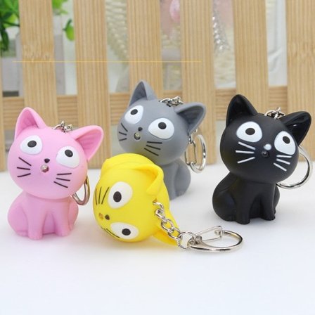 Sett med 4 søte katter LED-nøkkelring med lyd lommelykt Lover G IC