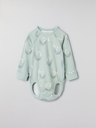 Polarn O. Pyret - Extendable bodysuit with lily of the valley print - 80 - Childrenswear - green