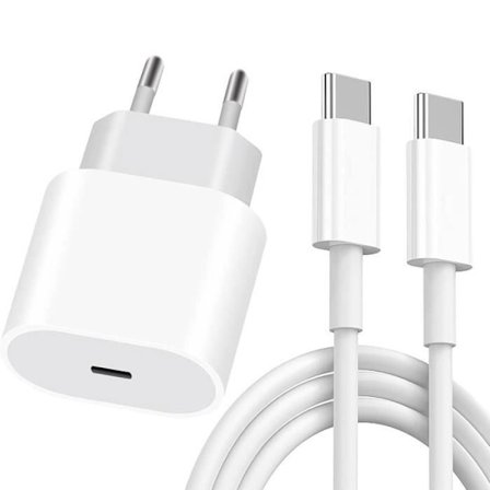 Hurtigoplader - USB-C - 25W - Kabel 20W - 1M - Kompatibel med iPhone 17/16/15