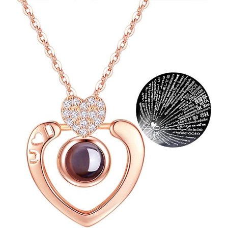 Halskje som sier "Jeg elsker deg" på 100 språk - Projeksjonsanhengs-halskje som gave