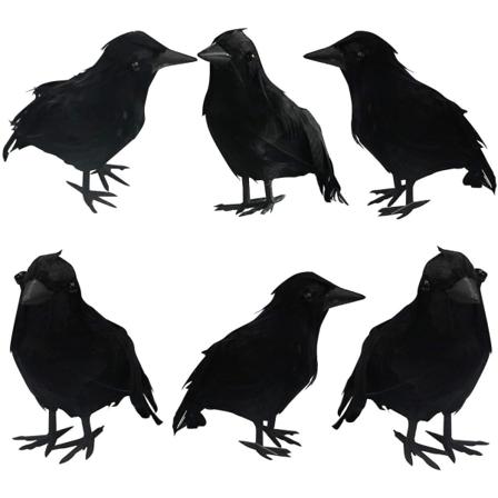 Halloweenin mustat sulkavariset, 6 kpl Halloween-koristelintuja