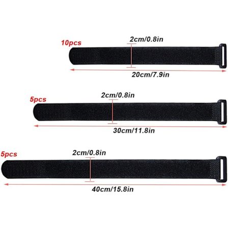 Premium svart borrelås kabelsett, allsidig borrelås svart