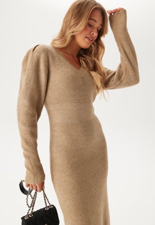 VERO MODA - Vmangalina Ls V-neck 7/8 KNIT - Silver Mink - Kläder - - Bubbleroom