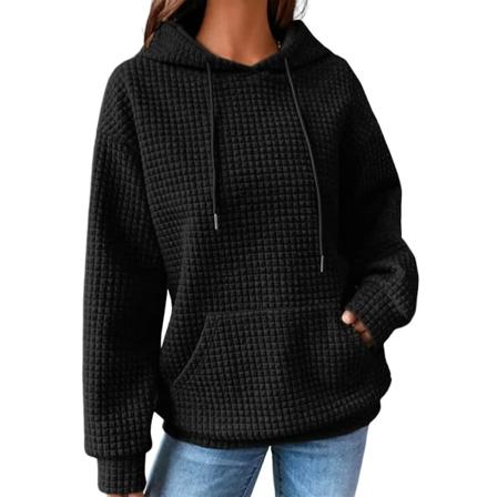Dame hættetrøje Sweatshirt Dame Drop Shoulder Toppe Ensfarvet langærmet trøje Til arbejde Sport Dagligt slid Black M