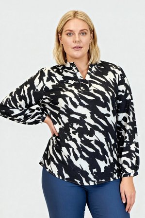 CISO - Langærmet Bluse - Sort / Hvid - Mønstret