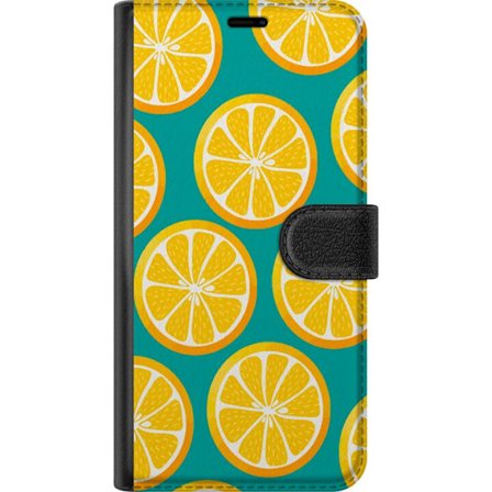 Kompatibelt Lommeboketui til Motorola Edge 50 Fusion Grafiskt mønster med gule sitronskiver på turkis bakgrunn i moderne design