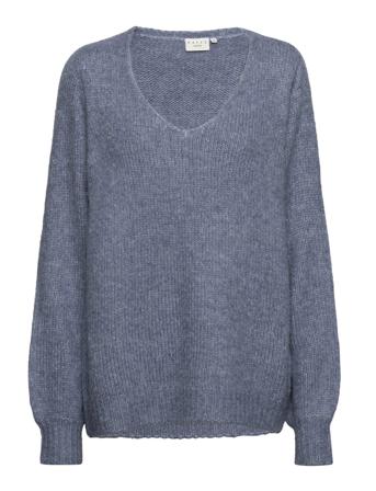 Kcsila V-Neck Pullover Pullover Blå Kaffe Curve