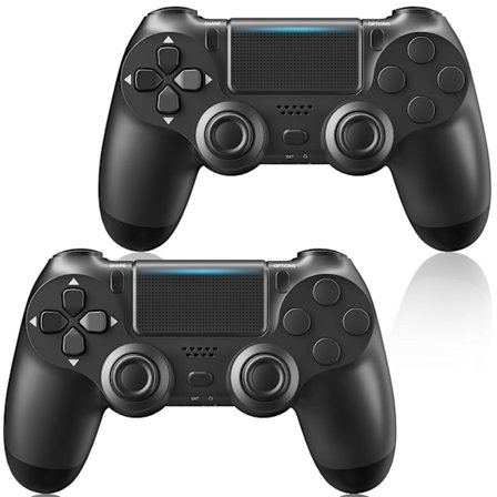 Trådløs Controller 2-pak til PS4/Slim/Pro, Controllere til PlayStation 4 med Dobbelt Vibration/3.5mm Lyd/Opladningsport og 2 stk. Kabler sort