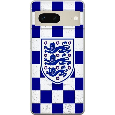 Yhteensopiva Puhelinkuori Google Google Pixel 7 Graafinen shakkiruudukkokuviointi sinisellä ja valkoisella, klassisella heraldisella vaakunalla, retr
