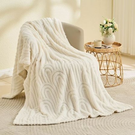 Supervarmt fleecepledd, høykvalitets fuskepelspledd, ultramykt og fluffy, hvit-100*150cm