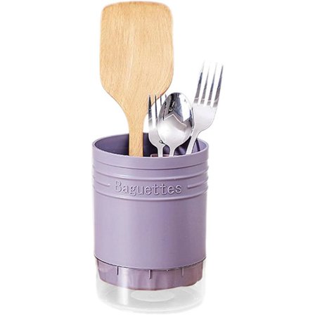 Plast køkkenredskabsholder rund opvaskestativ med rum, bordpladeorganisator til gafler, skeer, pinde (lilla)