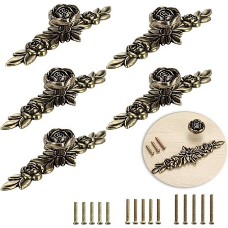 5 st Bladformade Dörrhandtag, Används för Retro Skåp, Skåp, Skåp, etc (170mm, Bronsgrön),