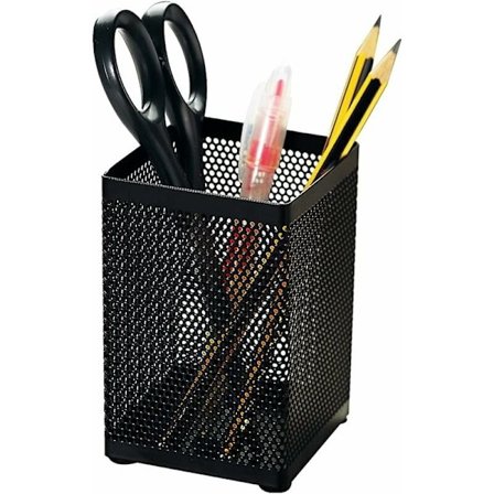 1 Pack Skrivbords Pen Holder Kvadratisk Trådnäts Pen Holder Svart Skrivbordsarrangör för Kontor Hem Skola