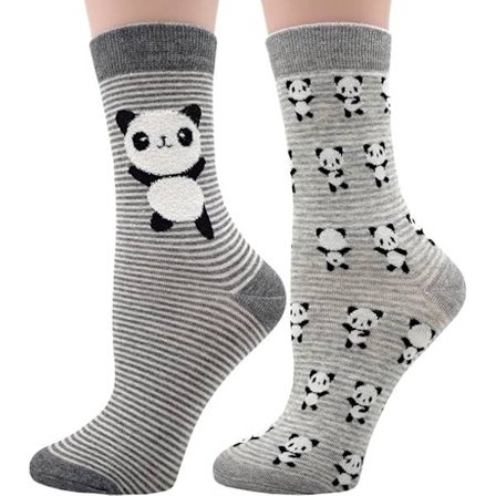 2 par søte tegneserie-dyr Panda mønster sokker nyhet morsomme bomull mannskap sokker grå for oss størrelser 5-8 en størrelse for de fleste