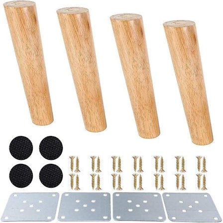 4 stk. Tilspissede Eikeved Møbelbein Solide Tre Sofabein Tre Sengestol Tre Skapbein med Universal Feste for Sofa Bord Stol (20cm Skrå