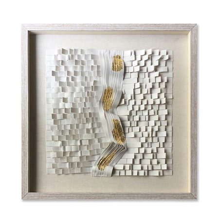 Dekorativt glasmaleri, 60x60cm, beige guld