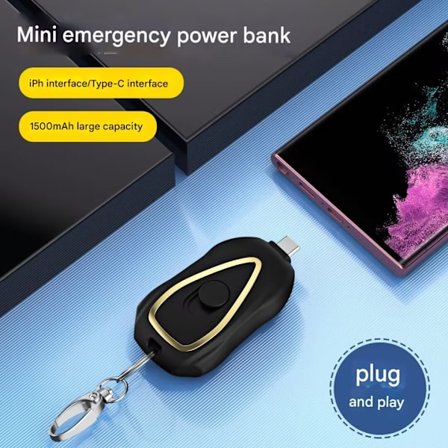 2025 Ny oppgradering! 1500mAh Bærbar Powerbank Nødlader SVART FOR IPHONE FOR