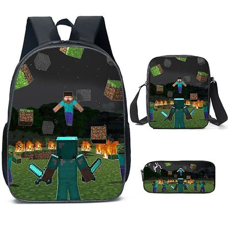 Ny MINECRAFT skolväska för grundskole- och gymnasieelever, Minecraft spel perifer backpack tredelad uppsättning -ZHENV