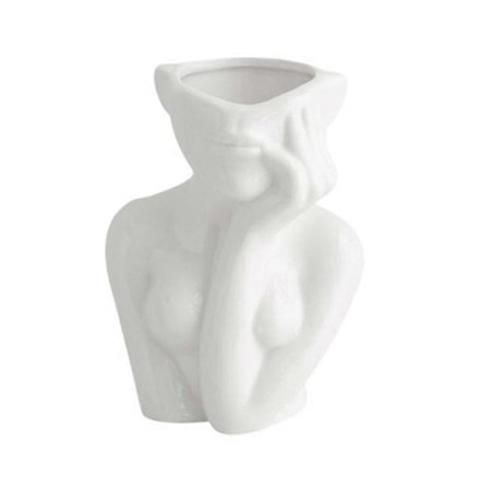 Blomstervase i nordisk stil Kvinnekropp Halvt Ansikt Blomsterpotte Vase Keramisk Kunsthåndverk Soverom Stue Skrivebordsdekorasjon B