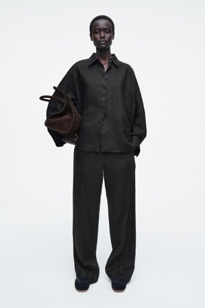 COS Women's Camisa De Lino in Marrón