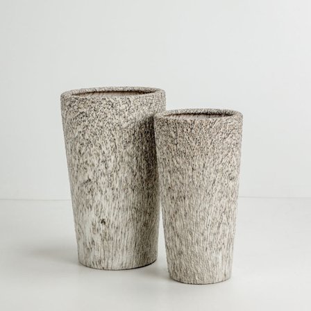 Keramik plantekassesæt, 2 stk., 32x32x53 cm, beige/sort