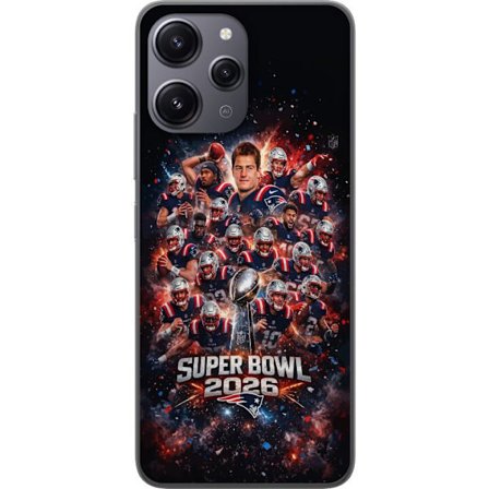 Kompatibel Mobilcover til Xiaomi Redmi 12 Super Bowl 2026 plakat med New England Patriots og NFL-pokal i eksplosiv sportsdesign