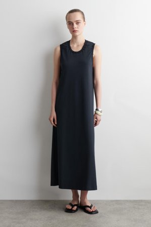 COS Femme Robe Midi Froncée En Coton Dress in Bleu