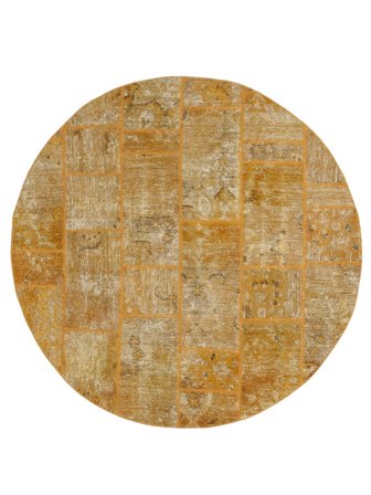 Handknuten Patchwork Ø 193 Persisk Ullmatta Brun/Orange