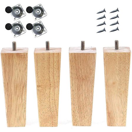 4 Pakke Trefot i Tre - 15cm Erstatningsmøbelben Med Mo