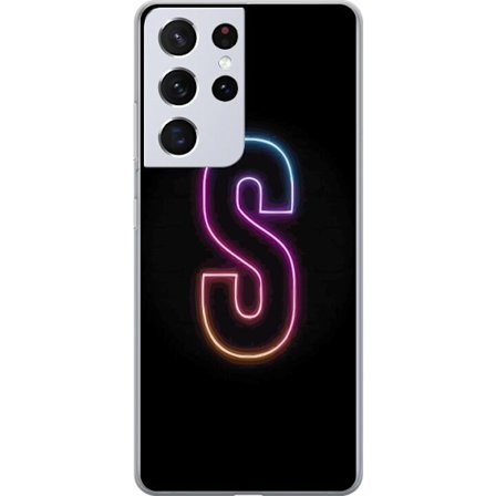Kompatibel Mobilcover til Samsung Samsung Galaxy S21 Ultra 5G Neonbogstav S i lyserød og blå toner mod en mørk baggrund, stilfuld bogstavkunst med