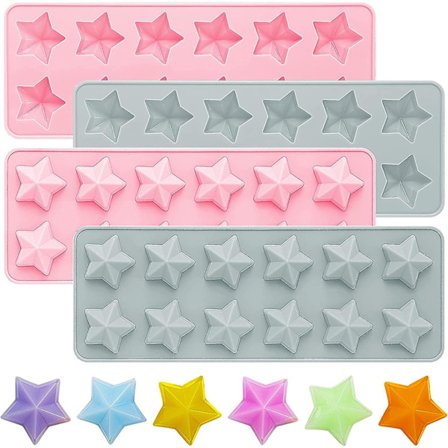 KATEA 4 kpl Tähtimuotoisia silikonimuotteja, viisikärkisiä tähtimuotteja, tarttumattomia fondanttimuotteja suklaalle, karkille, jääpalamuoteille, 